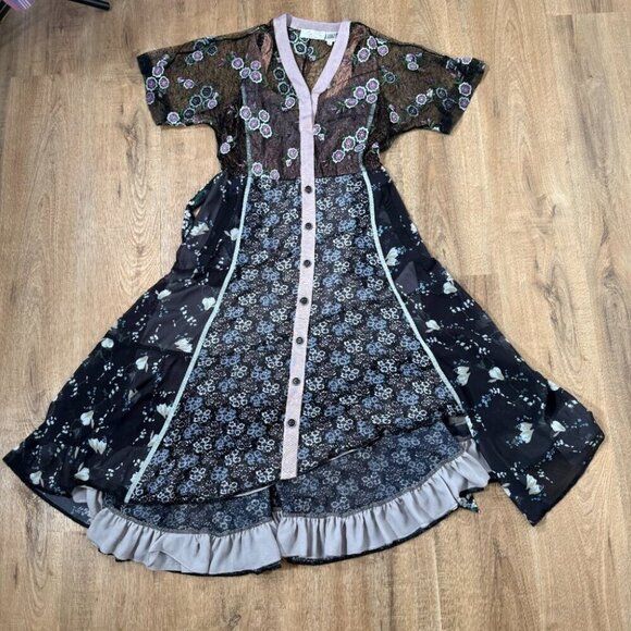 Byron Lars Cassie Floral Mixed Pattern Midi Dress Boho Fairy 6 - Picture 9 of 12